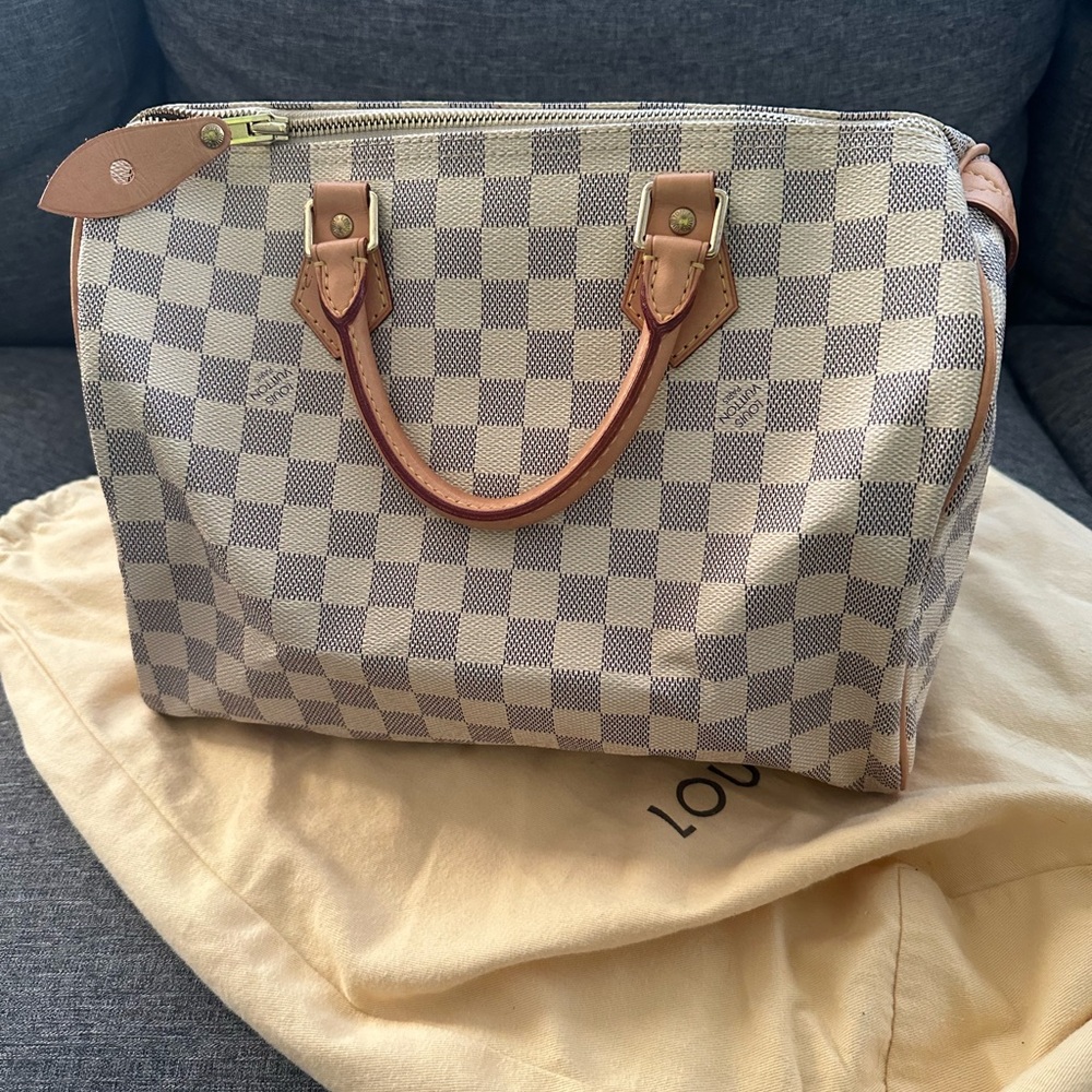 Louis Vuitton Cream and Tan Satchel with Structured Design